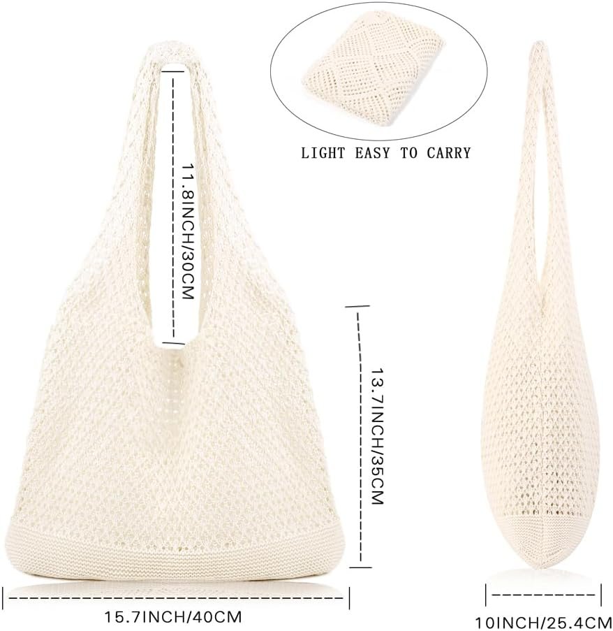 COOKOOKY Crochet Beach Tote bag Summer Beach Bag for Women Aesthetic Mesh Tote Bag Hippie Bag Knit Bag - Image 4