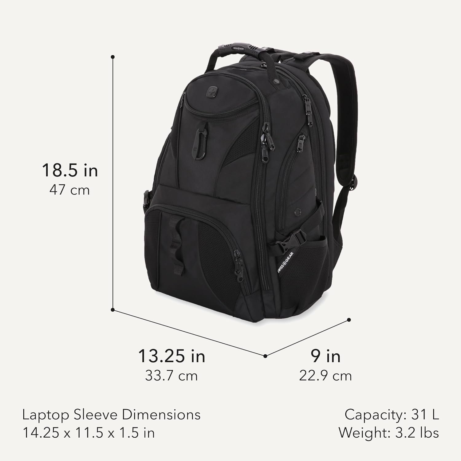 SWISSGEAR 1900 ScanSmart Laptop Backpack, Fits Most 17-Inch Laptops, TSA-Friendly Lay-Flat Design, RFID Protection, and Tablet Pocket, Black, 31L, 18.5-Inch - Image 2