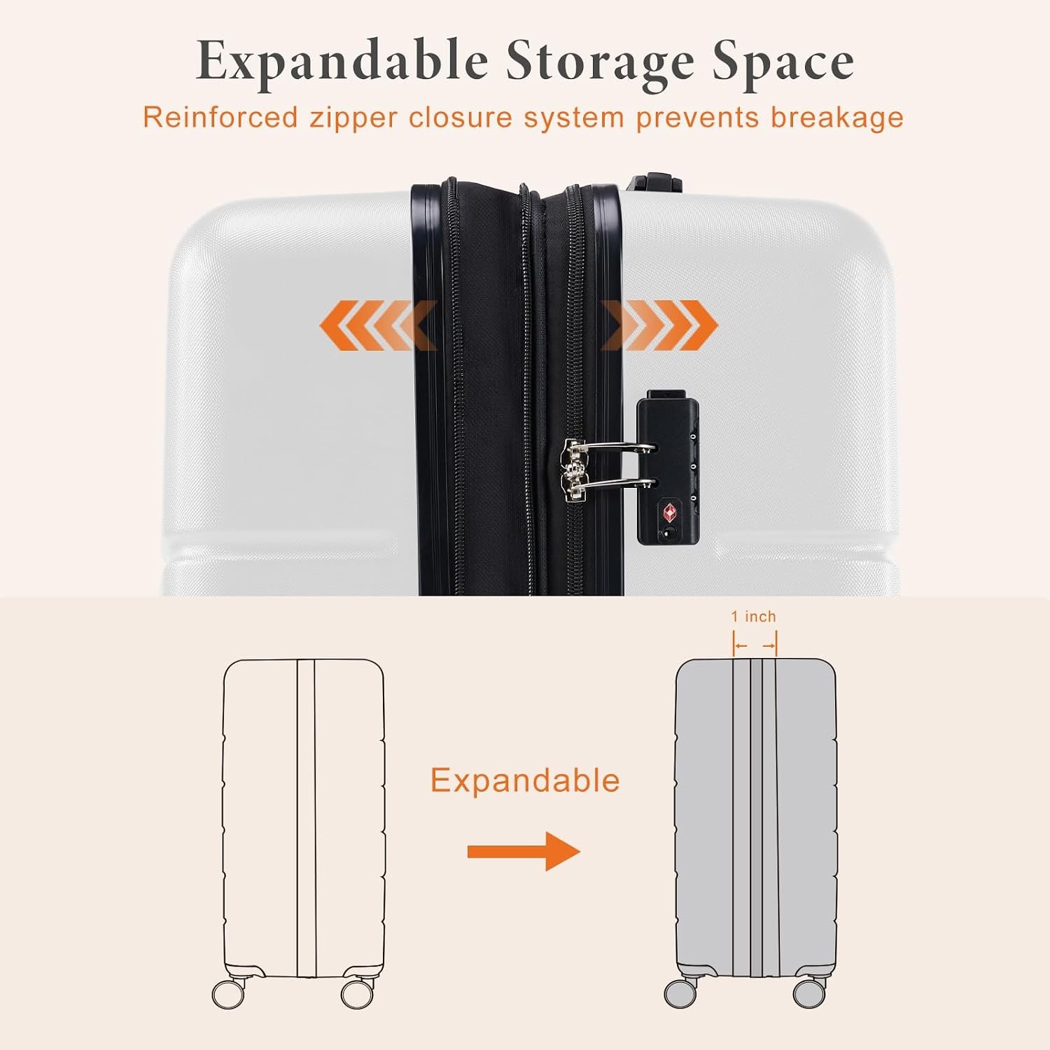 Sweetcrispy 28 Inch Checked Luggage, Suitcase with Spinner Wheels | Expandable, ABS Hard Shell, Lightweight, Rolling, Smooth, TSA Lock, Business Trips and Daily Vacations, Cream White - Image 8