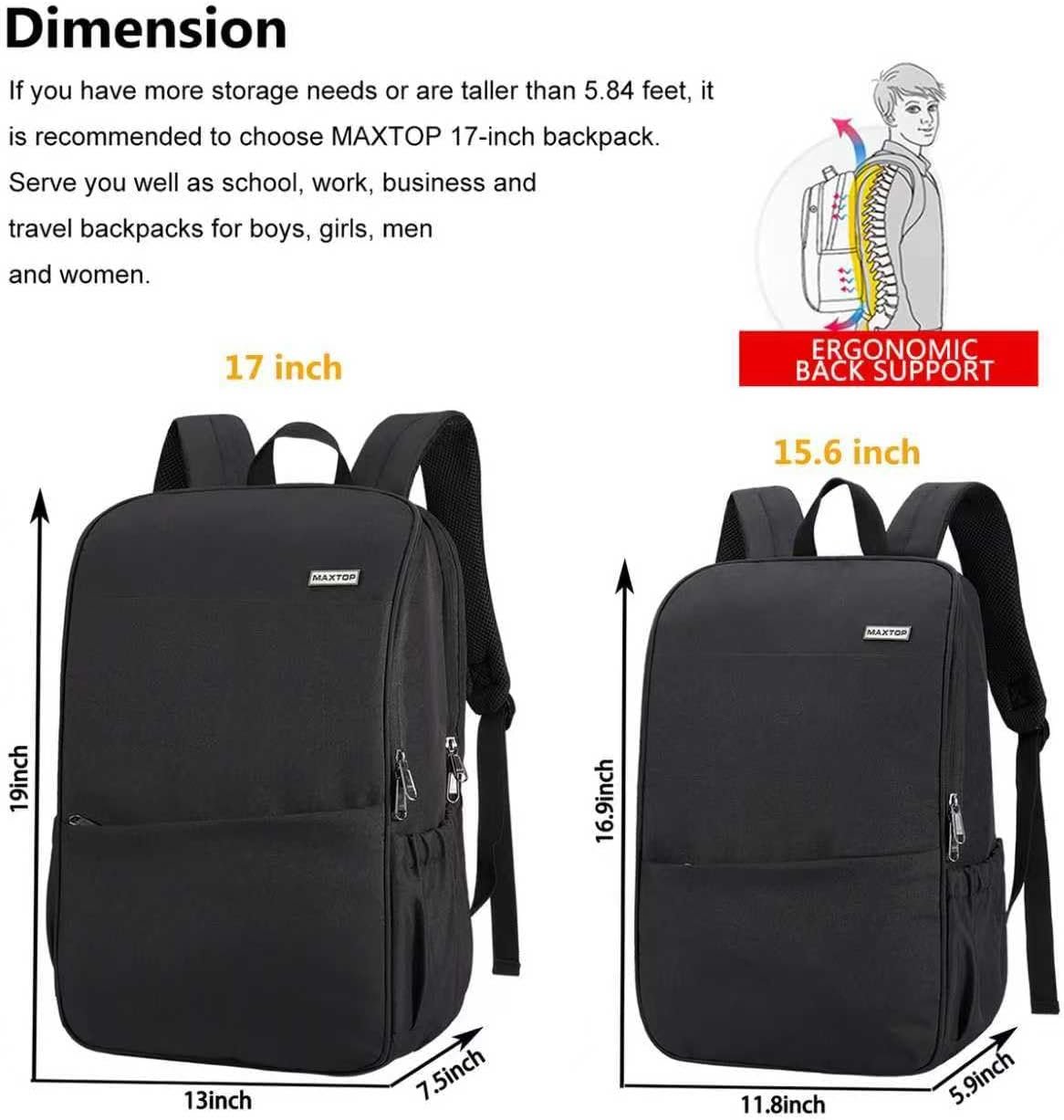 MAXTOP Deep Storage Laptop Backpack Business Anti-theft Backpacks[Water Resistant] College Computer Bookbag Fits 15 Inch Laptop Black - Image 4