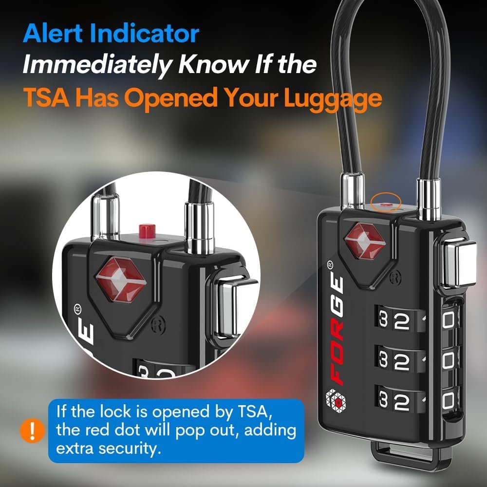 TSA Approved Cable Luggage Locks, Re-settable Combination with Alloy Body, Black 2 Locks. - Image 3