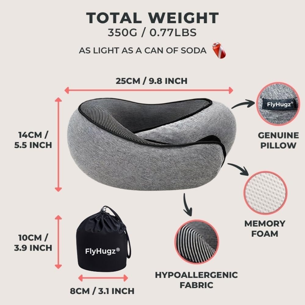 FlyHugz® Neck Travel Pillow Memory Foam Neck Pillow for Comfort on Airplane Compact and Ergonomic Design for Travel, Car Rides, and Home Use Ideal for Adults and Kids. - Image 5