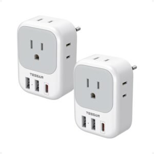 TESSAN 2 Pack European Travel Plug Adapter, Europe Power Converter | 4 Outlets 3 USB (1 USB C PD 20W), Type C International Plug, For Italy Spain France Portugal Iceland Germany
