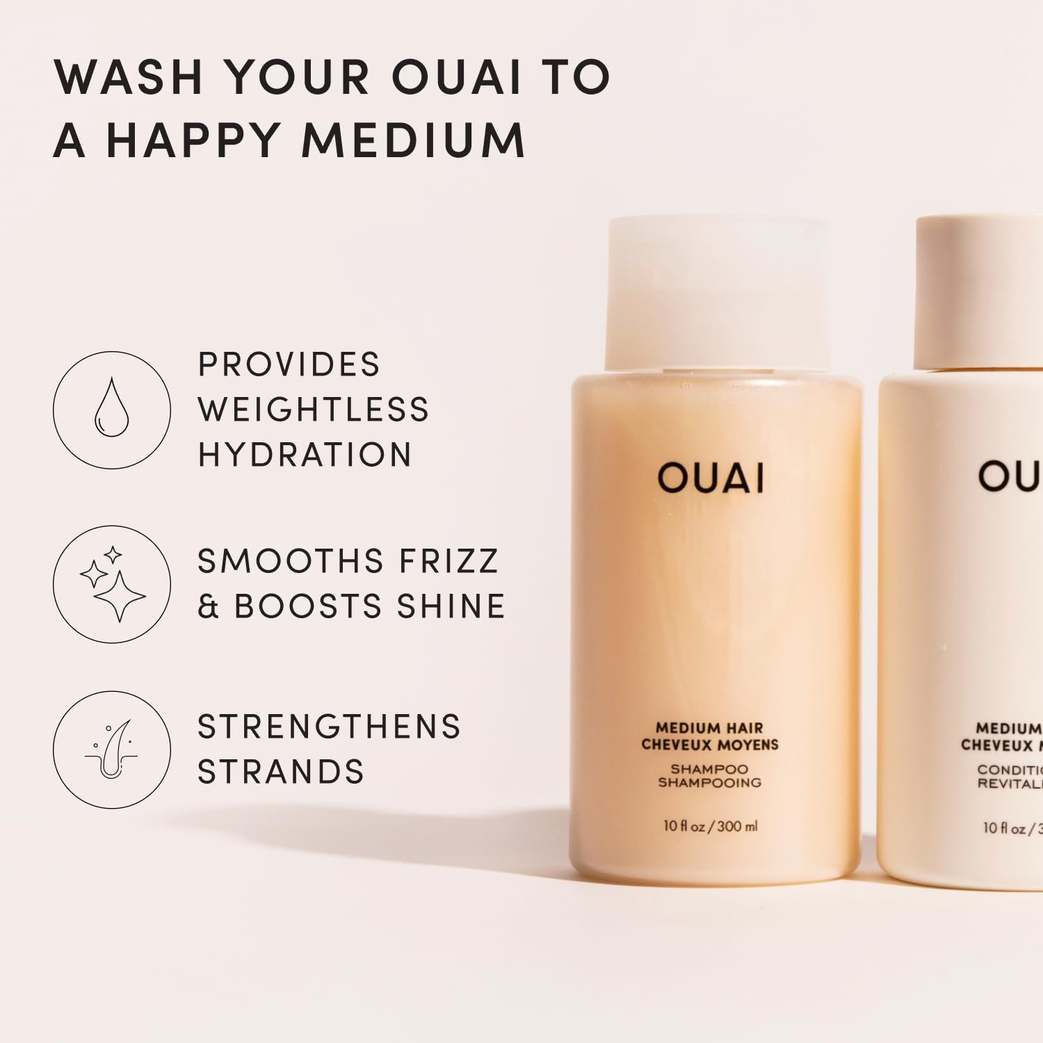 OUAI Medium Shampoo & Conditioner Set - Travel Size (3 Oz) | Hydrating Shampoo & Conditioner with Coconut Oil, Babassu, Kumquat Extract & Keratin, Sulfate, Paraben & Phthalate Free - Image 3