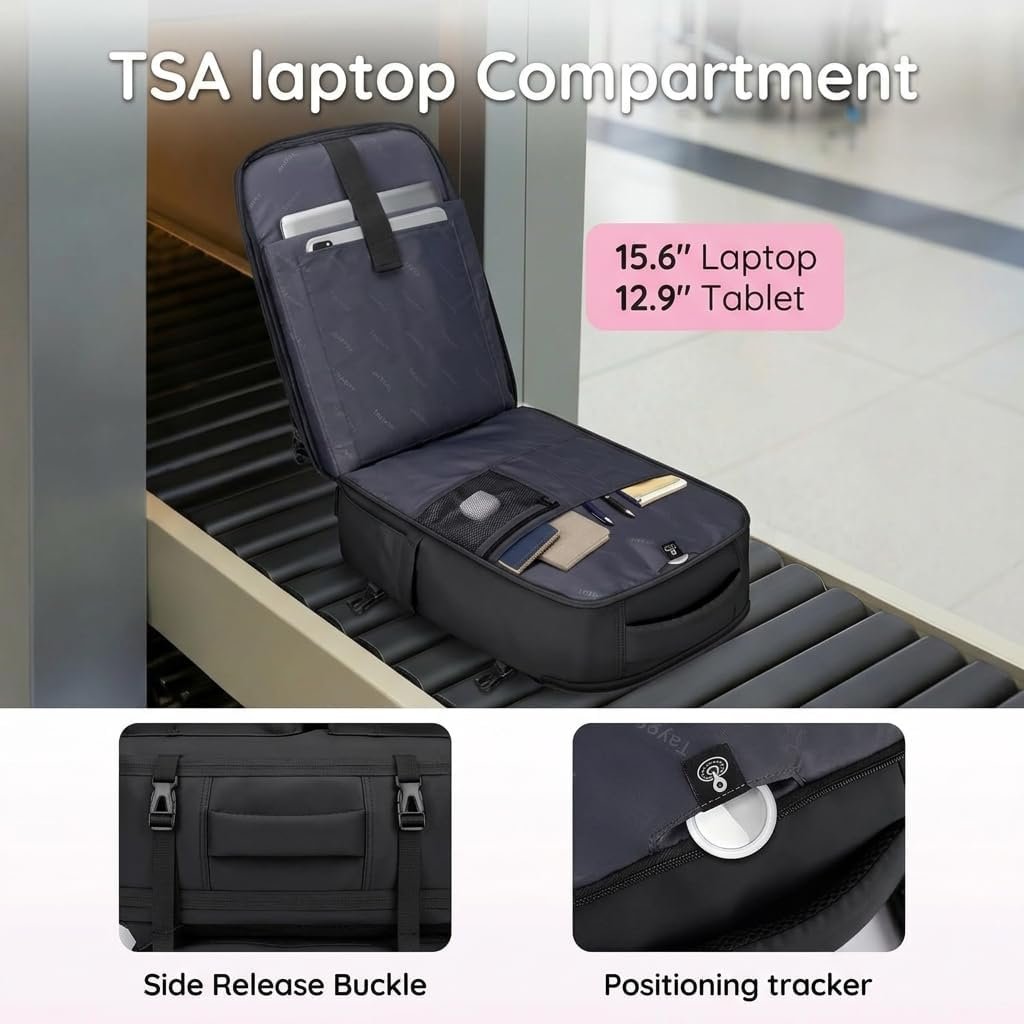 Taygeer Mochila De Viaje Para Hombre, TSA Travel Laptop Backpack for Men | Carry on Bag, Fits 15.6 Inch Laptop, Shoe Pouch, Water Bottle Pocket, Travel Gift for Men Business Work Black - Image 5