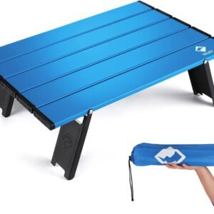 VILLEY Portable Mini Folding Beach Table, Ultralight Aluminum Side Table | Lightweight Aluminum Side Table with Carry Bag for Beach, Camping, Picnics, Hiking, Fishing & Travel, Blue