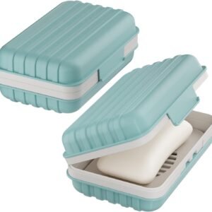 Quatish Leakproof Bar Soap Holder Dish with Lid for Shower, Portable 1 Pack Travel Soap Case Box for Gym, Camping, Hiking, Outdoor Use, Travel Size Toiletries Essentials, Keeps Soap Dry, Blue