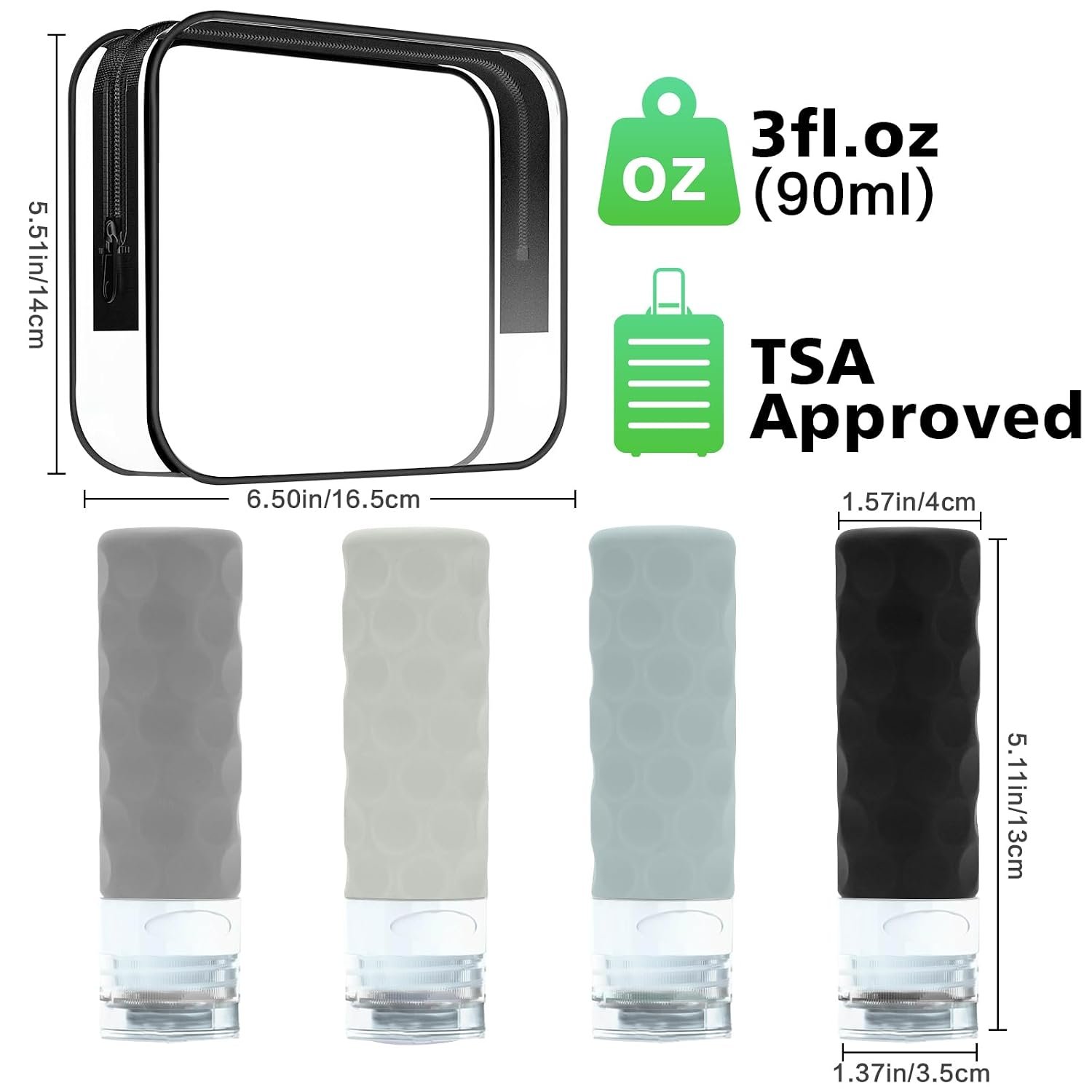 Silevoler Travel Bottles for Toiletries, Silicone Travel Size Containers | Polka-Dot Pattern TSA Approved BPA Free Silicone Leak Proof Refillable Squeezable Shampoo And Conditioner Bottles - Image 2