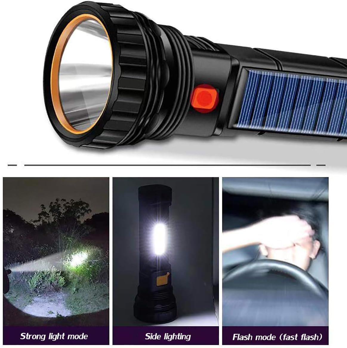 E-SHIDAI Solar Flashlight, Rechargeable flashlights for Camping, Home | Solar Power And Rehargeable ,Emergency Survival Flashlight for Disaster weather and other power outage scenarios - Image 4