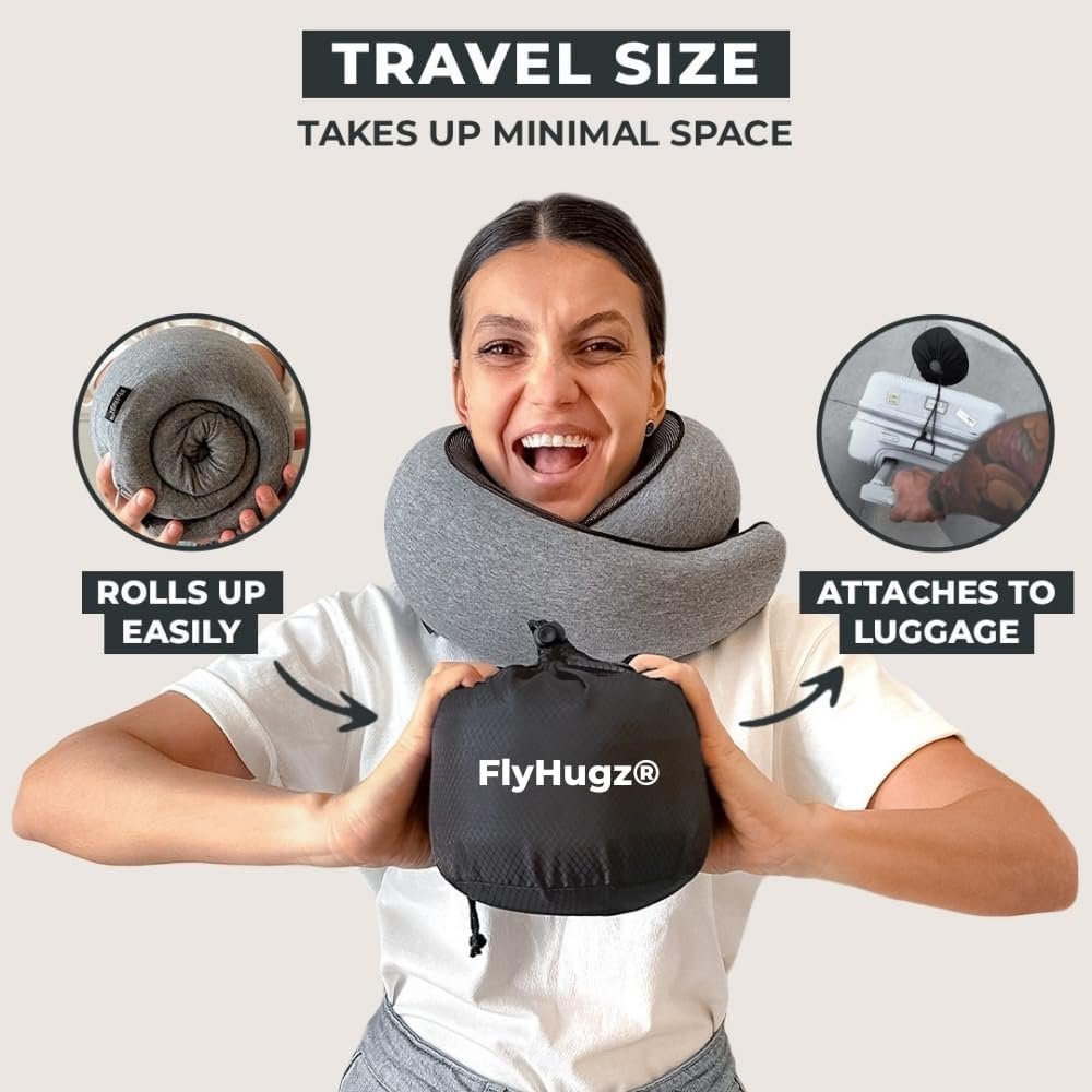 FlyHugz® Neck Travel Pillow Memory Foam Neck Pillow for Comfort on Airplane Compact and Ergonomic Design for Travel, Car Rides, and Home Use Ideal for Adults and Kids. - Image 4