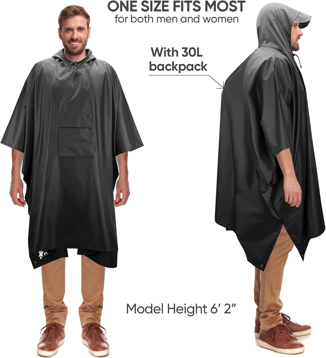 PTEROMY 3-in-1 Hooded Rain Poncho for Adult with Pocket, Waterproof Lightweight Unisex Raincoat for Hiking Camping Emergency - Image 4
