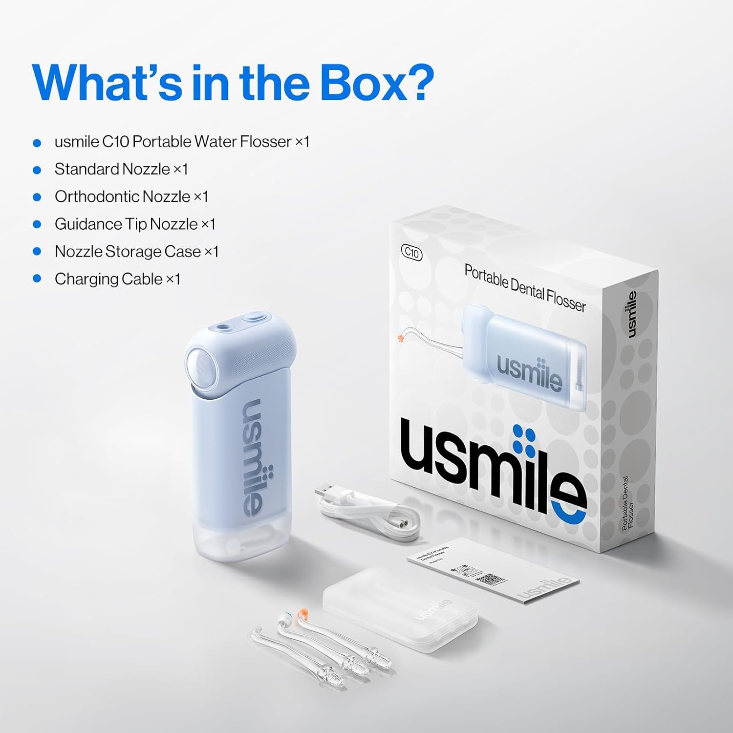 usmile C10 Portable Water Flosser for Travel, 95-Day Battery, IPX7, Blue | 180ml Tank, 4 Modes, 360° Nozzle, Cordless Oral Irrigator for Braces, Implants & Sensitive Teeth, Teeth Cleaner - Image 9