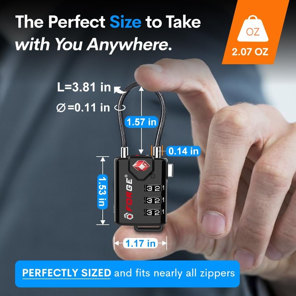 TSA Approved Cable Luggage Locks, Re-settable Combination with Alloy Body, Black 2 Locks. - Image 5