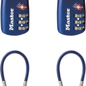 Master Lock TSA Approved Combination Luggage Lock, Blue, 4-Pack 4688BLUEC4 | TSA Accepted Set Your Own Combination Luggage Lock For Suitcases, Backpacks, Travel and Airport Security, 3-digit Lock 4-pack
