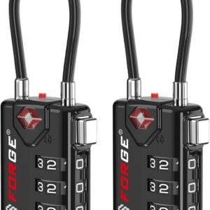 TSA Approved Cable Luggage Locks, Re-settable Combination with Alloy Body, Black 2 Locks.