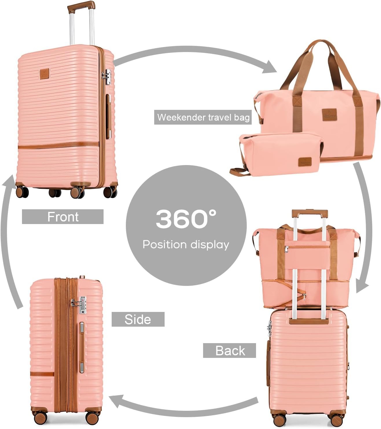 Joyway Carry On Luggage 20 Inch Expandable Suitcase with Spinner Wheel, 4 Piece Hard Shell Luggage Set with TSA Lock(Pink brown) - Image 4