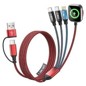 Cruise Essentials 2026, 4 in 2 Multi Charging Cable for Apple Watch Charger | Camping/Travel/Vacation/Road Trip/Car Essentials with iWatch Charger/Dual Type-C/IP for iWatch 11-2/Ultra/iPhone 17-8, 5FT