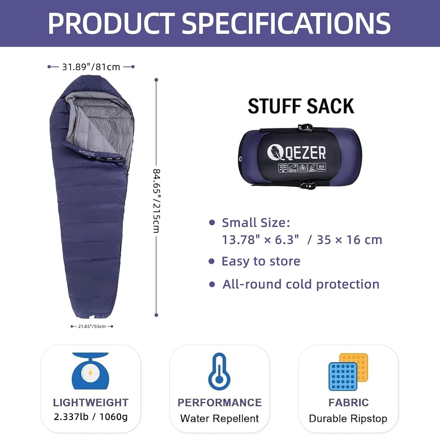 Down Mummy Sleeping Bag for Adults, 600 Fill Power Backpacking | 0°F 10°F 15°F 20°F,Cold and Warm Weather Use, Down, Lightweight Compact Carry, Camping Hiking Backpacking - Image 2