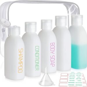 Cosywell Travel Bottles for Toiletries 5 Pack 3.4oz Travel Size Containers | Pre-Printed Shampoo, Conditioner, Body Soap, Soft Touch HDPE ,TSA Approved, Leak Proof, Squeezable Toiletry Bottle(White)