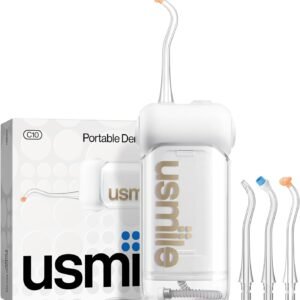 usmile C10 Portable Water Flosser for Travel, 95-Day Battery, IPX7, White | 180ml Tank, 4 Modes, 360° Nozzle, Cordless Oral Irrigator for Braces, Implants & Sensitive Teeth, Teeth Cleaner