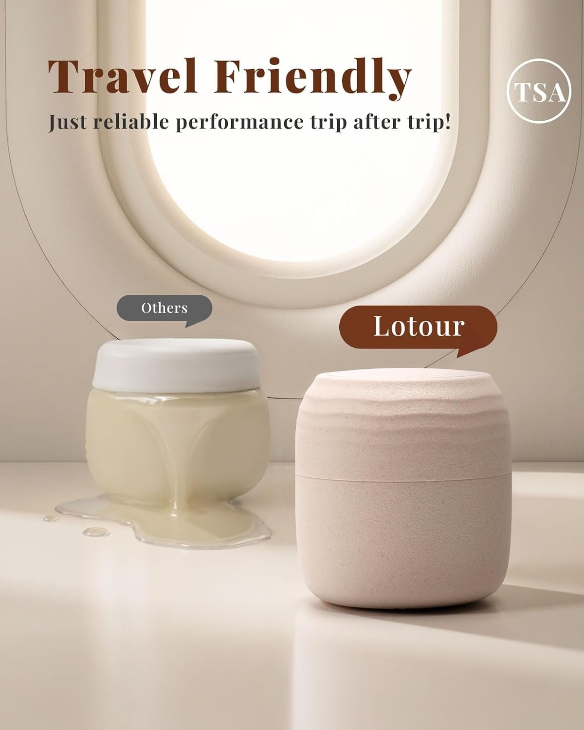 Lotour Refillable Containers, Travel Toiletry Jars, Beige 1oz 3 Pack | Plant-Based Material, Dual Thread Leakproof, TSA Compliant, Travel Friendly, Comes With Magnetic Labels & Crystal Stickers - Image 4