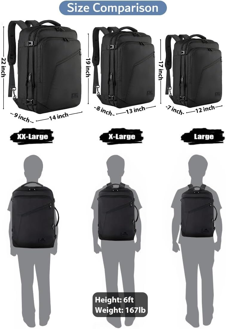 MATEIN Carry on Backpack, Extra Large Expandable Travel Backpack for Men | Airplane Approved, Weekender Bag for Women, mochila de viaje, Water Resistant, Lightweight Daypack for Flight, 40L, Black - Image 8