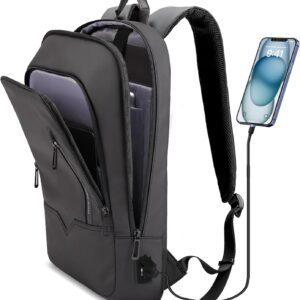 hk Backpack for Men Business Slim Laptop Bag | Anti Theft Travel Backpacks 17.3 Inch Laptop Water Resistant Computer Bag for Work Office College, Black