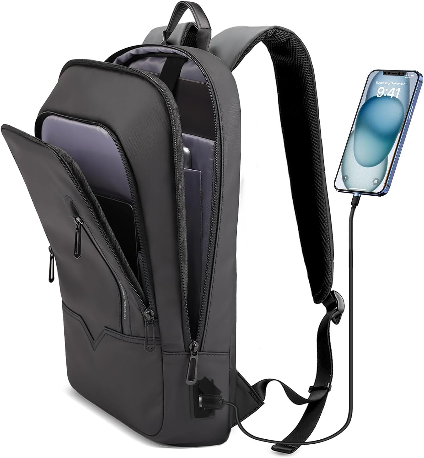 hk Backpack for Men Business Slim Laptop Bag | Anti Theft Travel Backpacks 17.3 Inch Laptop Water Resistant Computer Bag for Work Office College, Black
