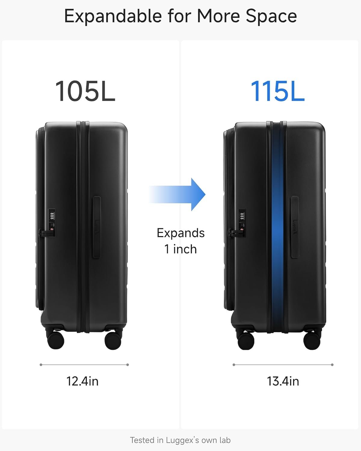 LUGGEX Checked Top Opening Expandable Suitcase, Black, 28" | Checked Luggage, Top Opening Design, 100% PC Hard Shell, Expandable Storage, TSA Approved Lock, 105L-115L Capacity, FX-Core - Image 3