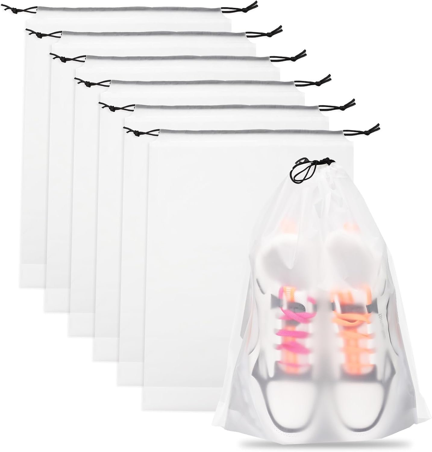 Teskyer Shoe Bags for Travel, Waterproof Drawstring Shoe Bags, 6 Pack | 15.7" x 11.8" Fits Most Shoes, Reusable PE Material, Tear-resistant Design, Travel Essentials for Organized Packing