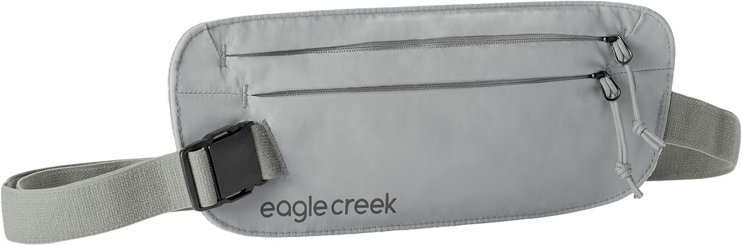 Eagle Creek Undercover RFID Money Belt, Storm Grey | Slim Travel Waist Pouch with RFID Blocking, Secure Passport, Cards, and Cash, Adjustable Strap, Lightweight and Discreet