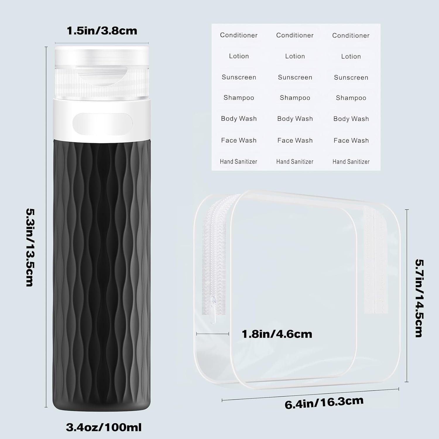 Travel Size Bottles for Toiletries, TSA Approved Travel Containers 3.4oz | Silicone Travel Shampoo & Conditioner Toiletry Bottles, Leak Proof Refillable Travel Essentials Squeeze Bottles, BPA Free - Image 4