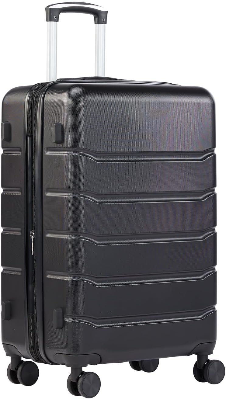 Sweetcrispy 21 Inch Carry On Luggage, Suitcase with Spinner Wheels | Expandable, ABS Hard Shell, Lightweight, Rolling, Smooth, TSA Lock, Business Trips, Short Vacations, Charcoal Black