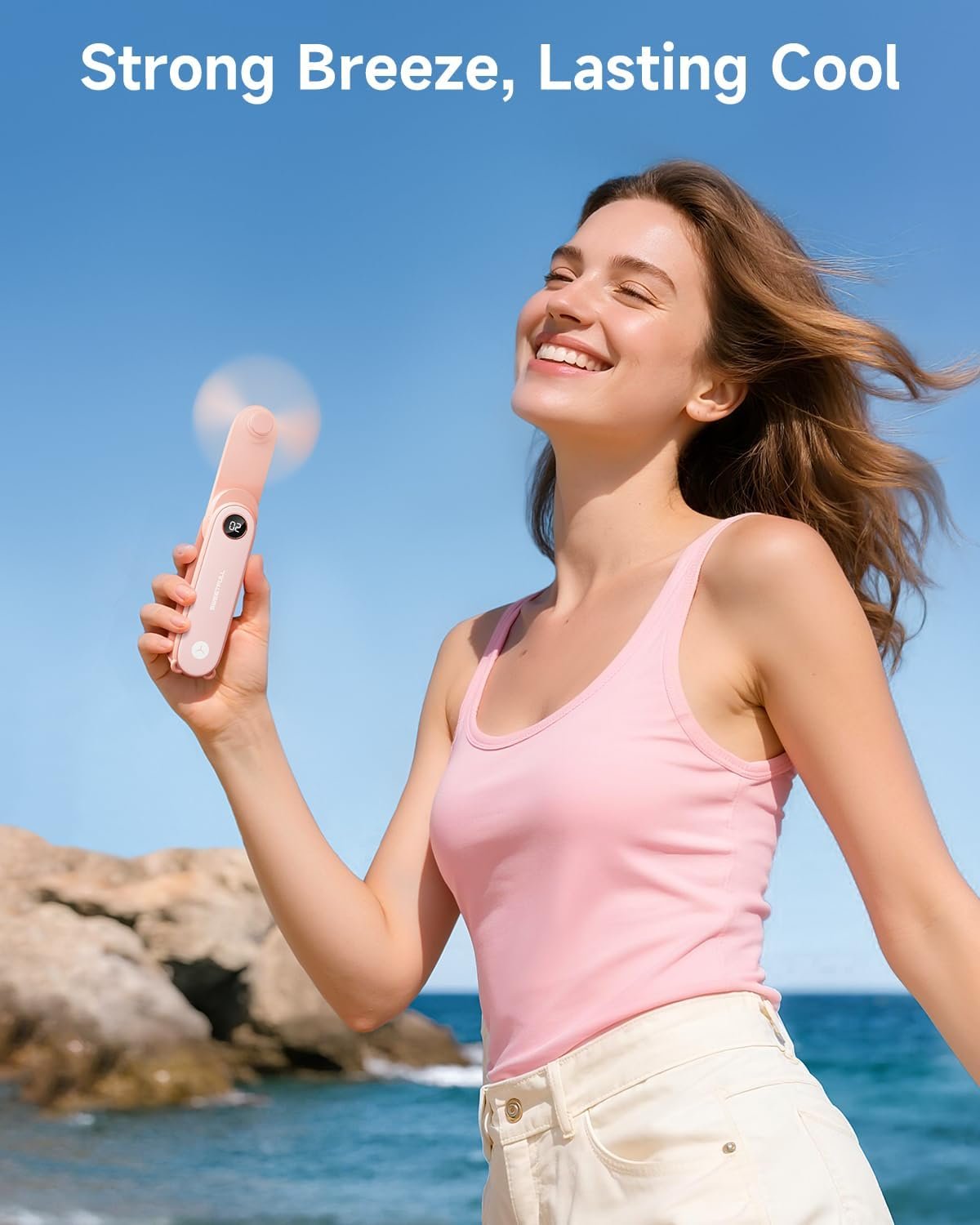 SWEETFULL Portable Handheld Mini Fan with LED Display, 3-in-1 Personal Foldable USB Rechargeable Hand Held Fan & Flashlight for Travel, Lash Eyelash, Cute Small Pocket for Women, Girls - Image 2