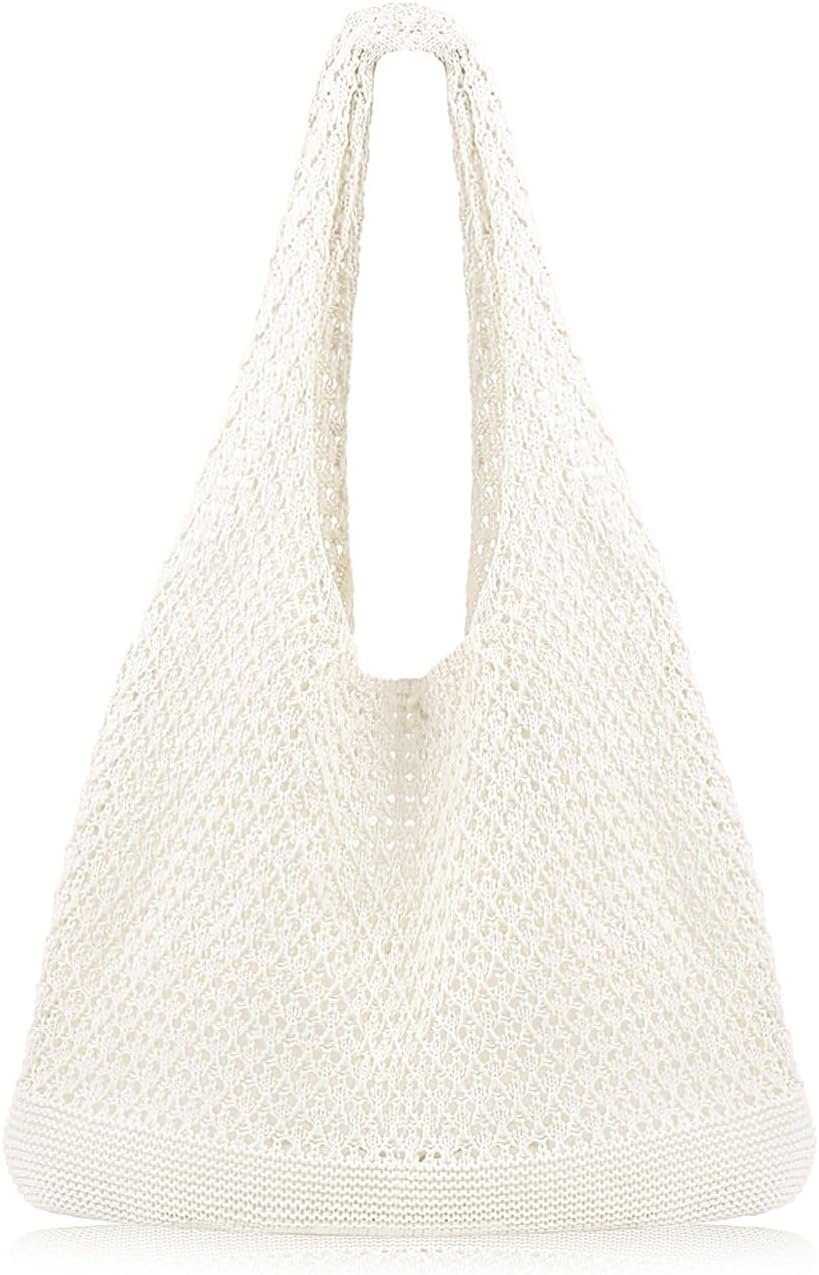 COOKOOKY Crochet Beach Tote bag Summer Beach Bag for Women Aesthetic Mesh Tote Bag Hippie Bag Knit Bag