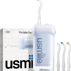 usmile C10 Portable Water Flosser for Travel, 95-Day Battery, IPX7, Blue | 180ml Tank, 4 Modes, 360° Nozzle, Cordless Oral Irrigator for Braces, Implants & Sensitive Teeth, Teeth Cleaner
