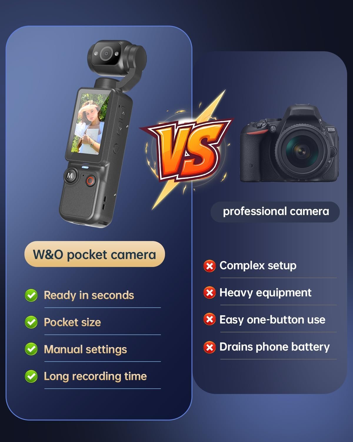 Vlogging Camera, Mini Camcorder, Portable Handheld Video Camera | Mini camcorder with 180° rotating lens, 7-hour battery, 32GB card, one-button recording for travel and daily moments - Image 4