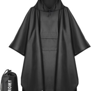 PTEROMY 3-in-1 Hooded Rain Poncho for Adult with Pocket, Waterproof Lightweight Unisex Raincoat for Hiking Camping Emergency