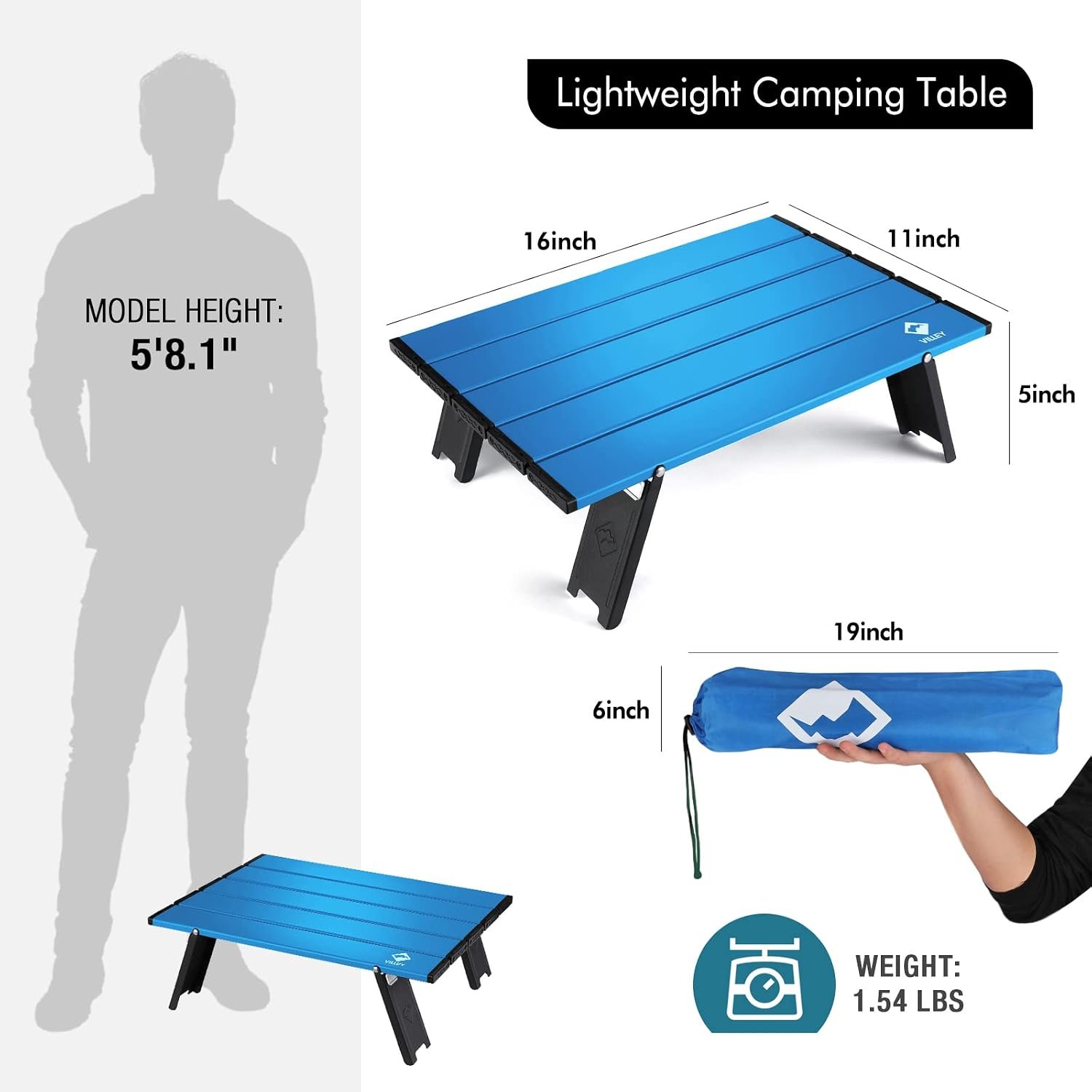 VILLEY Portable Mini Folding Beach Table, Ultralight Aluminum Side Table | Lightweight Aluminum Side Table with Carry Bag for Beach, Camping, Picnics, Hiking, Fishing & Travel, Blue - Image 3