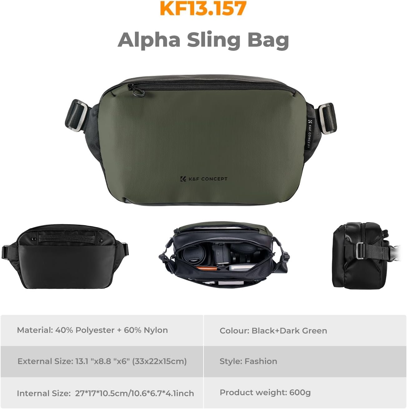 K&F CONCEPT 2 in 1 Camera Sling Bag, Everyday Shoulder Bag | Multifunction Photography Compact Crossbody DSLR Portable Bag, Compatible for Canon/Nikon/Sony, BS01 - Image 6