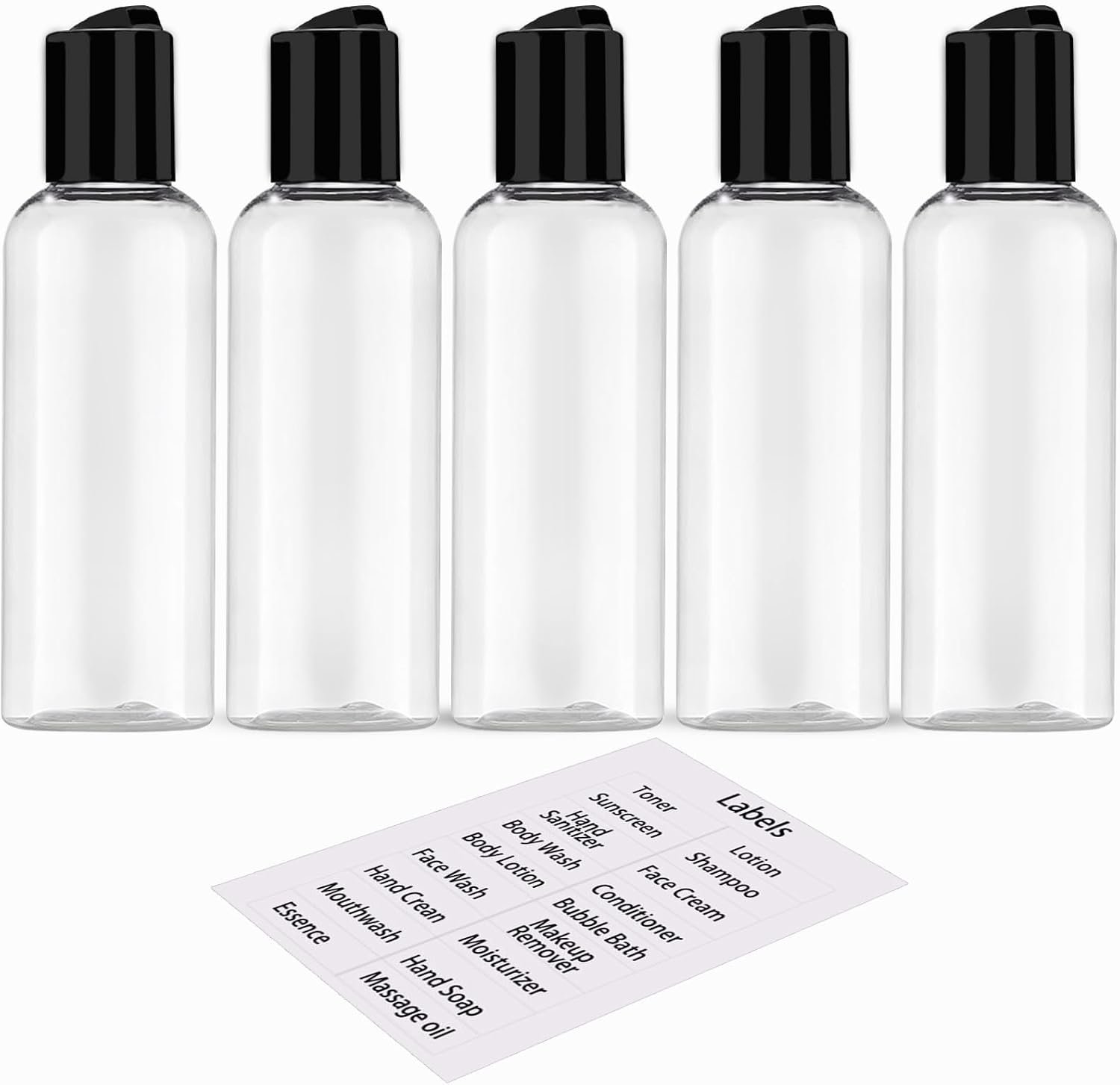 DNSEN 5 Pack 3.4 oz Travel Bottles for Toiletries TSA Approved Leakproof Plastic Empty Travel Size Bottles Containers with Labels