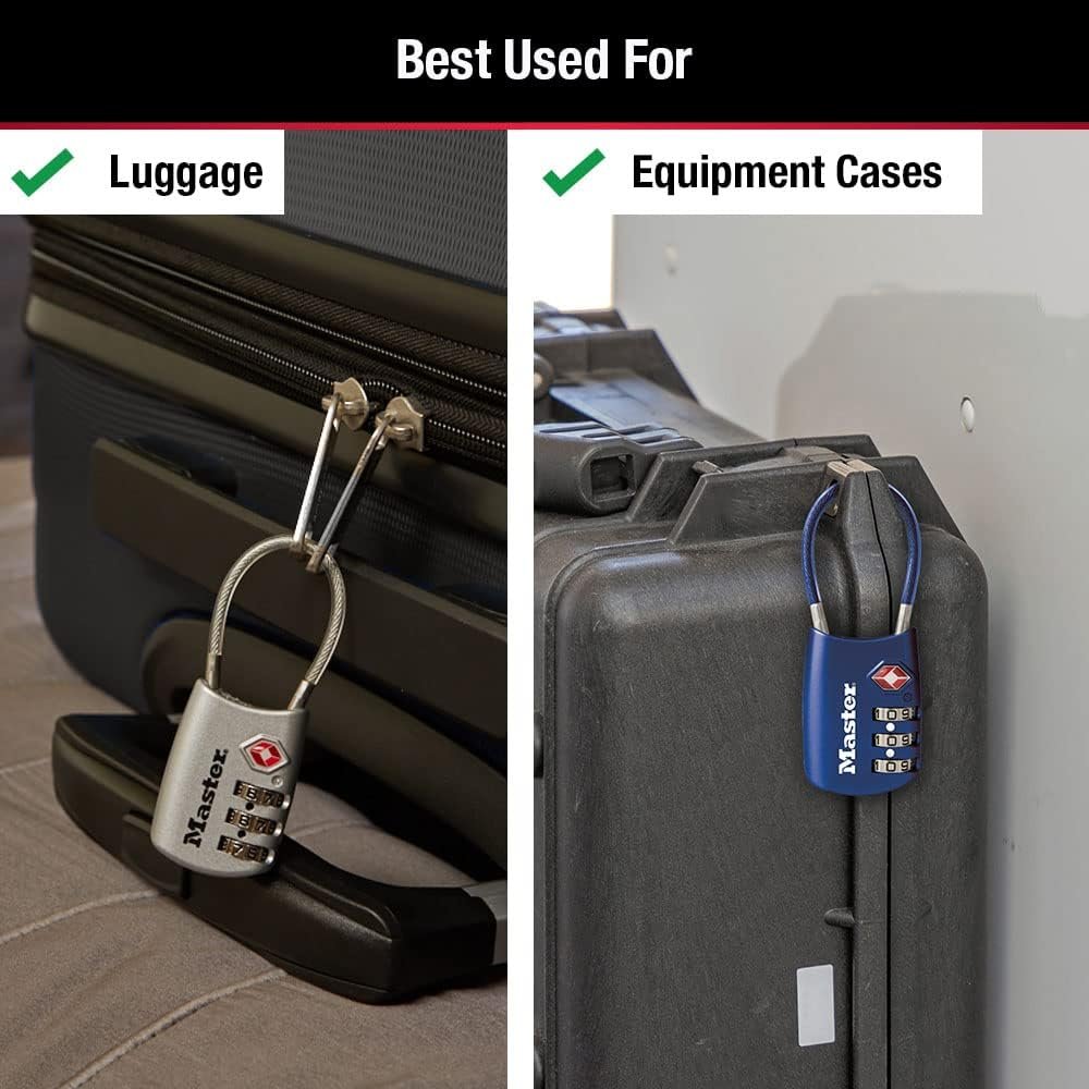 Master Lock TSA Approved Combination Luggage Lock, Blue, 4-Pack 4688BLUEC4 | TSA Accepted Set Your Own Combination Luggage Lock For Suitcases, Backpacks, Travel and Airport Security, 3-digit Lock 4-pack - Image 3