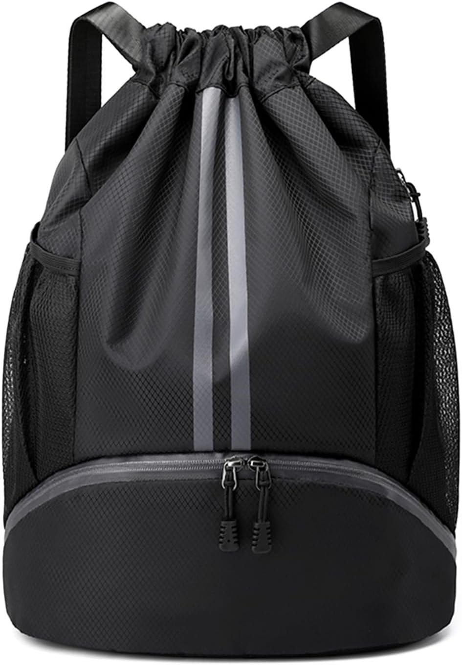 JELUTAR Drawstring Backpack Gym Bag with Shoes Compartment, Black | Water-Resistant String Backpack for Soccer, Basketball, Swim, Beach Cinch for Women Men, 22 L Large Capacity, Wet Pocket