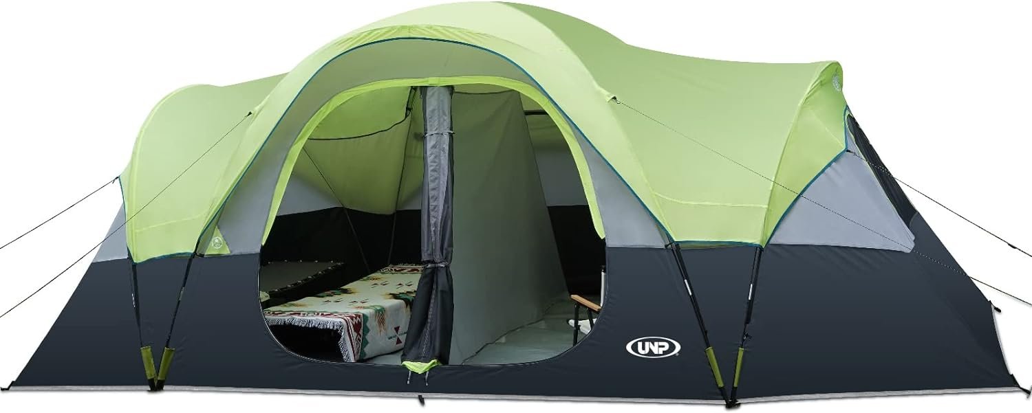 UNP 10 Person Tents for Camping Family Outdoor Camping Tent | 2 Rooms with Rainfly, Waterproof 5 Large Mesh Windows Size 18ft x 9ft x78in