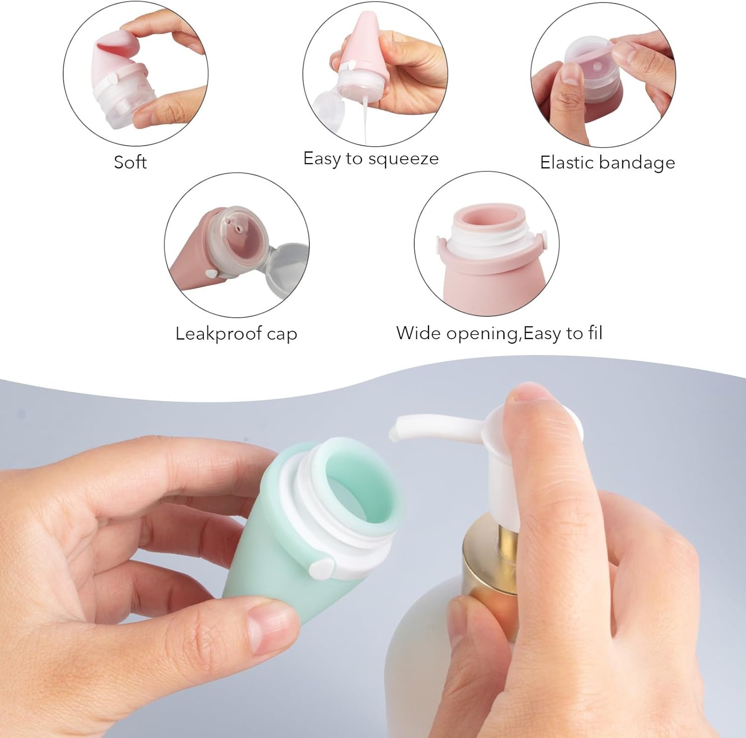 1oz Travel Bottles for Toiletries, Silicone Leak-Proof TSA Approved Travel Size Containers (4-Pack) - Reusable Refillable Bottles for Shampoo, Body Wash, Lotion - Image 4