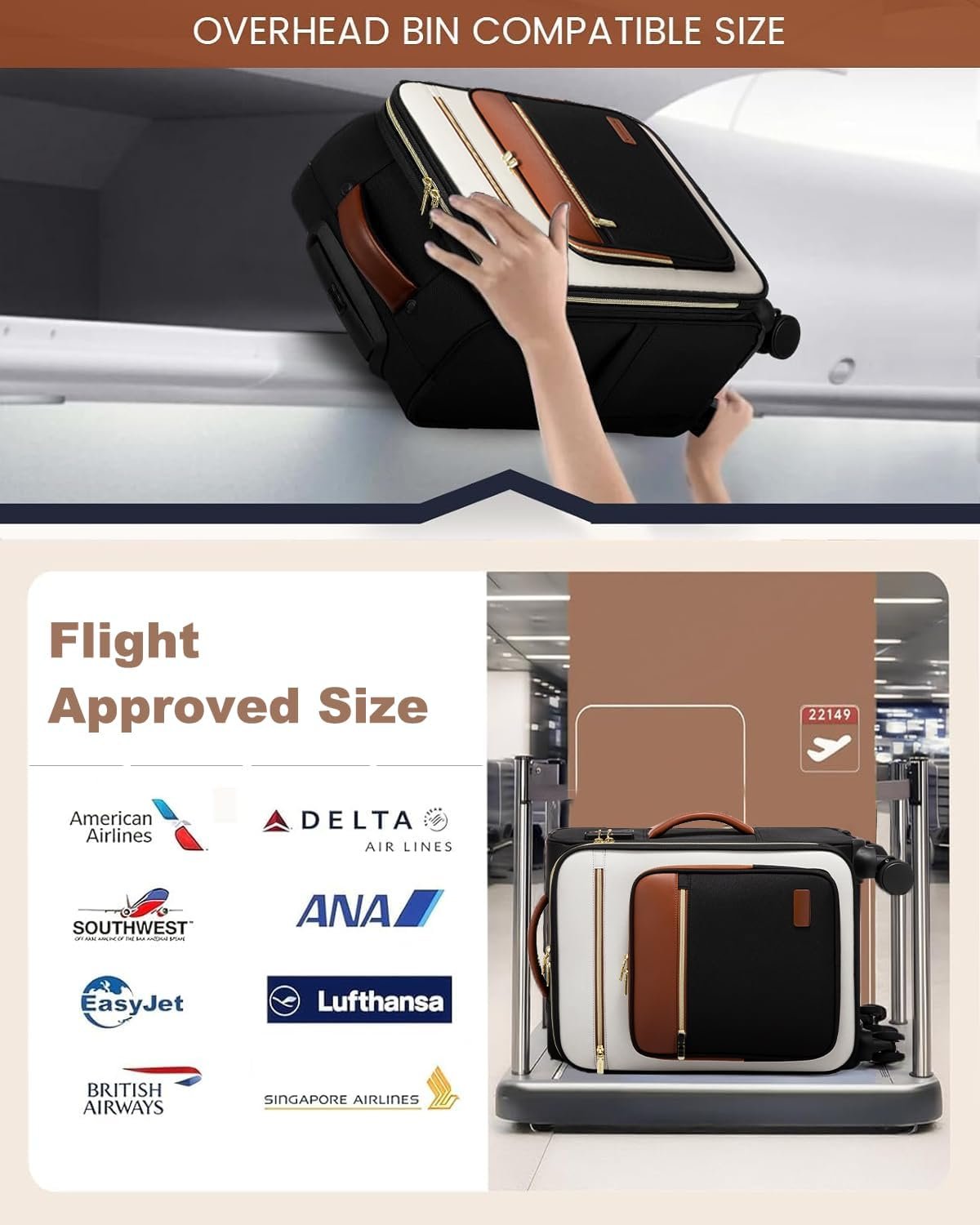 LOVEVOOK Carry on Suitcase 22x14x9 Airline Approved,20 inch Apricot-Coffee | Special Garment Compartment,Lightweight Waterproof, 360° Silent Swivel Wheels, TSA Lock and Compartment, Large Capacity - Image 5