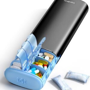 Vaydeer Metal 7 Day Travel Pill Organizer 2 Times a Day, Built-in Desiccant | AM PM weekly Travel Pill Case, Twice-Daily，Airtight Large Capacity Pill Box for Vitamins, Medication, Supplements & Fish Oil