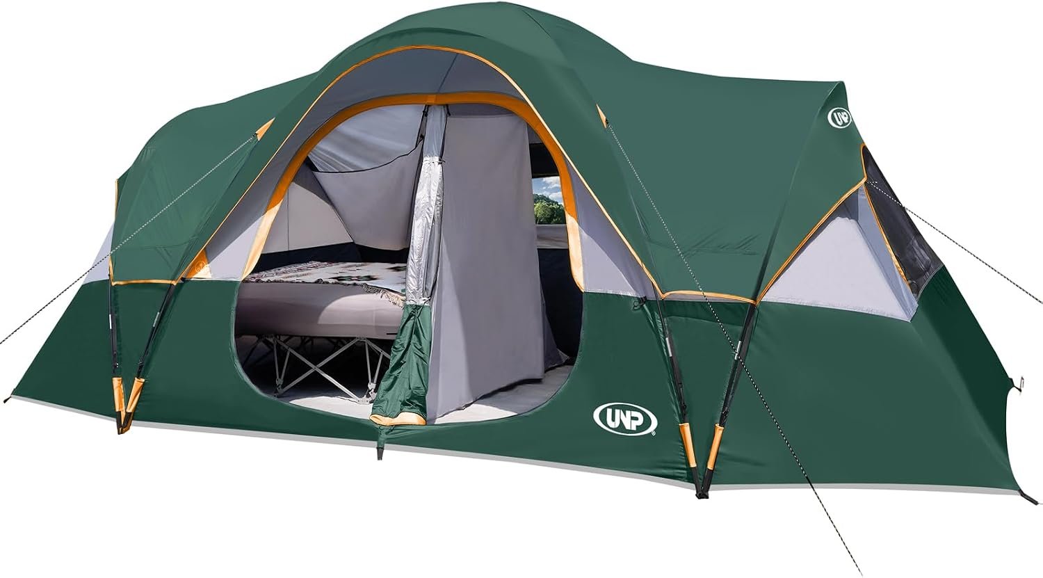 UNP 10 Person Tents for Camping Family Outdoor Camping Tent | 2 Rooms with Rainfly, Waterproof 5 Large Mesh Windows Size 18ft x 9ft x78in