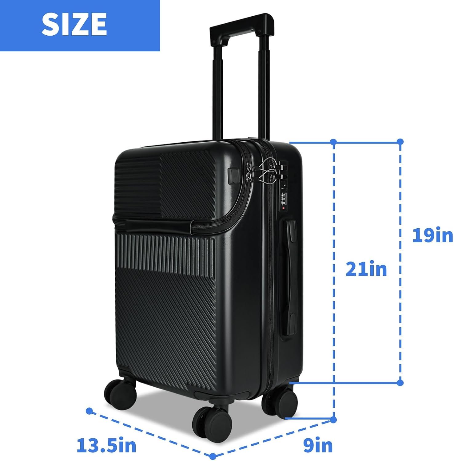 Carry on Luggage Airline Approved, Carry-on Luggage for The Business Trip with Front Pocket, 20 inch Hardshell PC Carry on Suitcases with Wheels, Combination Lock, Cup Holder and USB Port - Image 3