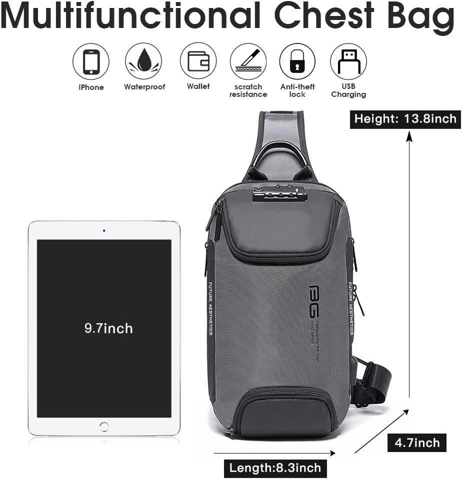 BANGE Sling Bag for Men, Waterproof Crossbody Backpack, USB Charging Shoulder Bag, Daypack for Travel, Work, Hiking - Image 5